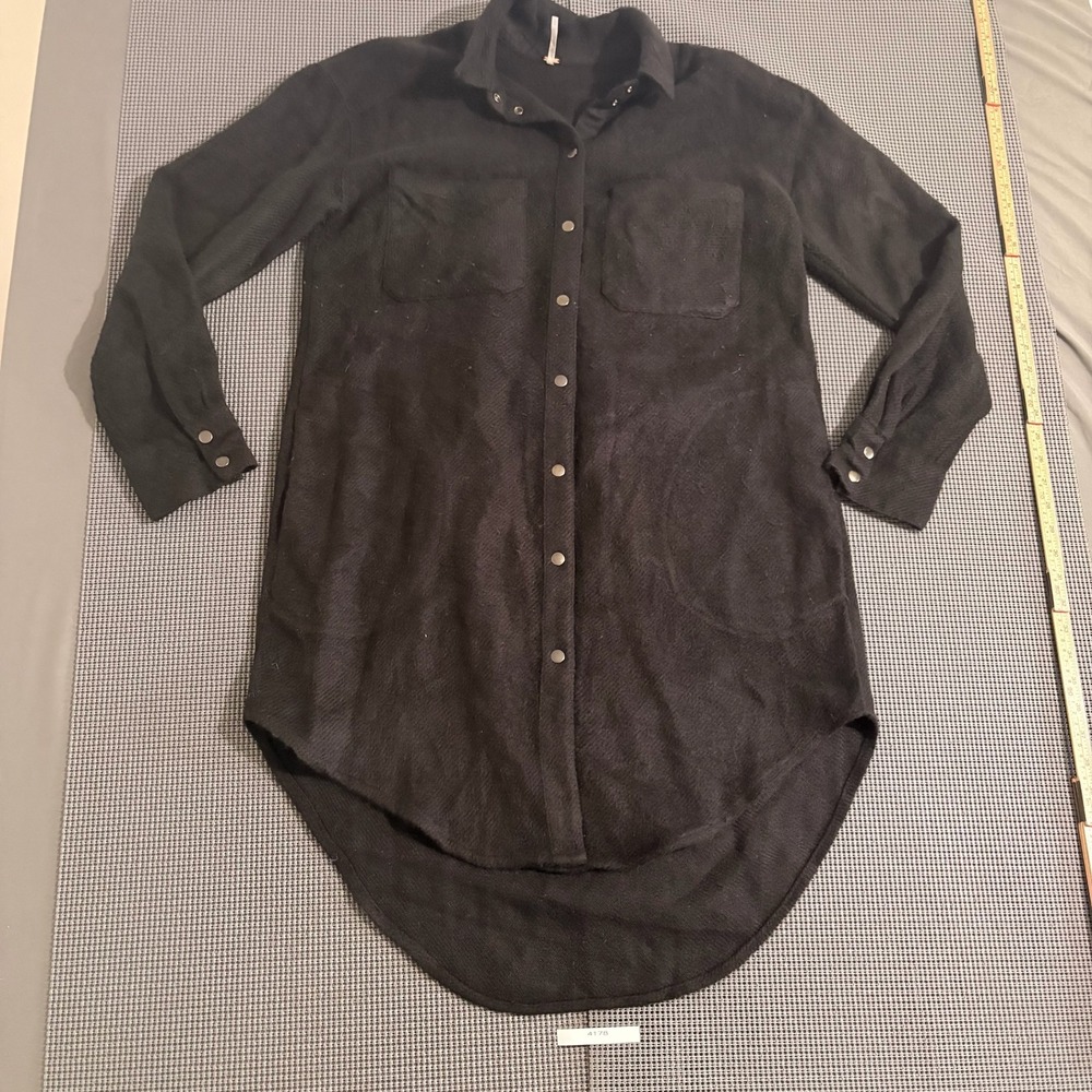 Free People Womens Black Long Sleeve Snap Front High Low Shirt Dress Size M